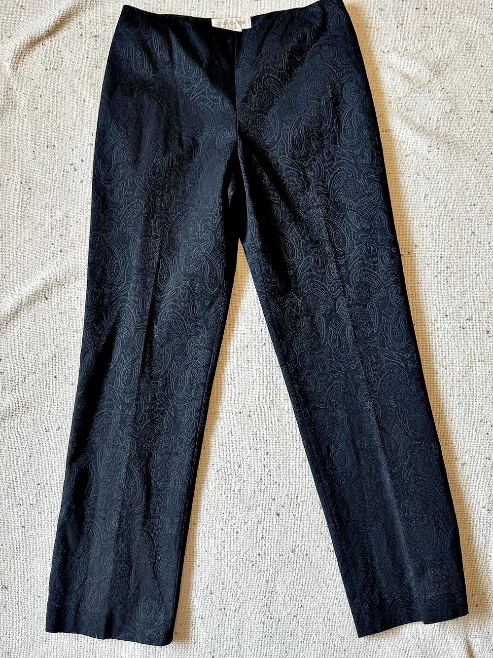 Jones New York Black Paisley Jacquard Straight Leg Dress Pants Stretch Vintage
